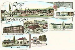 Saulgau, Hotel zur Post, Siessener Saege, Schule, Fabrik Bachmann, 1898