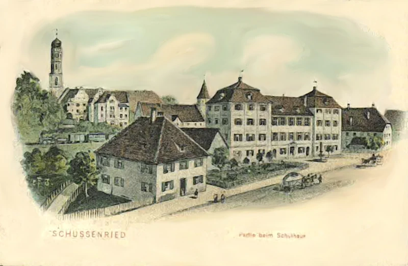 Schussenried, Partie beim Schulhaus, Felle um 1910