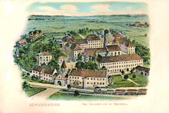 Schussenried kgl. Heilanstalt aus der Vogelschau, Felle um 1910