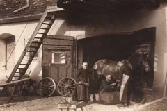 Beuron_Klosterschmiede_Moenche_beschlagen_ein_Pferd_um_1910_800