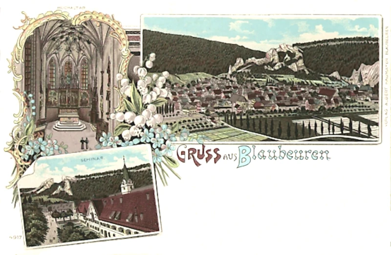 Blaubeuren_Seminar_Hochaltar_Ortsansicht_aus_der_Vogelschau_1916_800