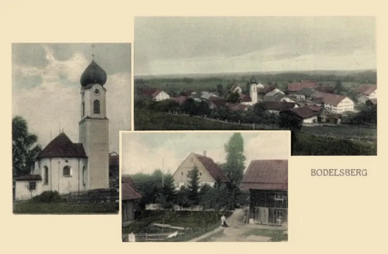 Durach Bodelsberg, Gesamtansicht, Kirche, Gehöft, 1915