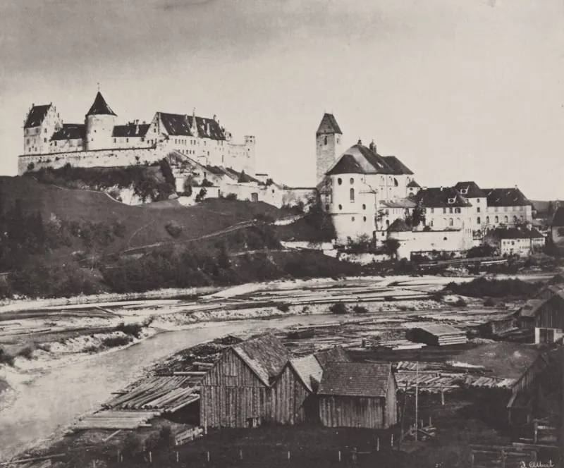Hohes Schloss und Klosterkirche St.Mang, Fotografie von Joseph Albert, 1857
