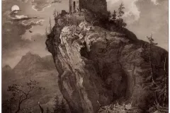 Burgruine Falkenstein von Norden, Lithographie von Karl August Lebschee, 1842