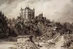 Schloss Hohenschwangau von Südosten, Lithografie von Karl August Lebsche, 1842