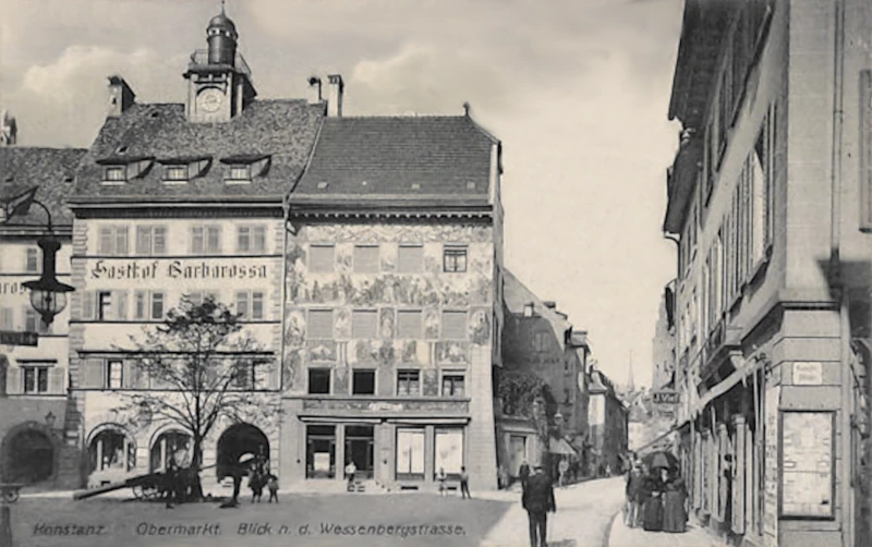 Konstanz_Obermarkt_Blick_zur_Wessenbergstrasse_Gasthof_Barbarossa_1914_800
