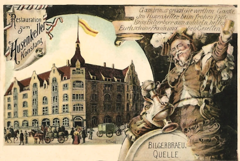 Konstanz_Restaurant_zum_Husenkeller_Gambrinus_prostet_den_Gaesten_zu_um_1910_800
