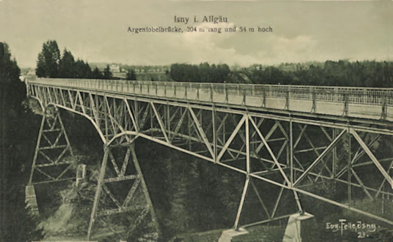 Maierhöfen, Argentobelbrücke, Karte von Eugen Felle 1924, coloriert