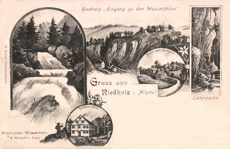 Riedholzer Argenwasserfälle, Leiterpartie und Gasthaus zum Adler von Mader