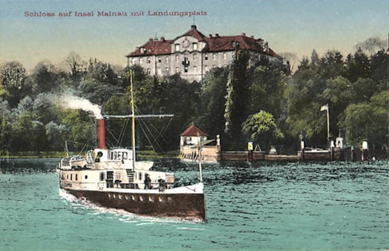 10_Mainau_Blick_zum_Schloss_Dampfer_verlaesst_den_Landungsplatz_1918_800