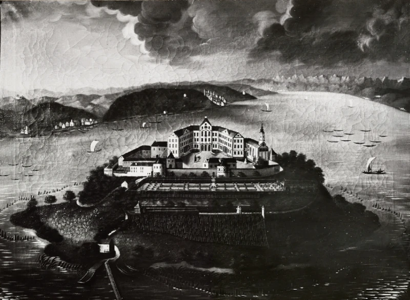 Konstanz_InselMainau_-Deutschordenschloss_um_1800_sw_800