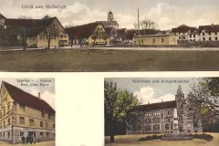 Gruss aus Meßkirch mit Schulhaus und Gasthaus zum Kreuz um 1915