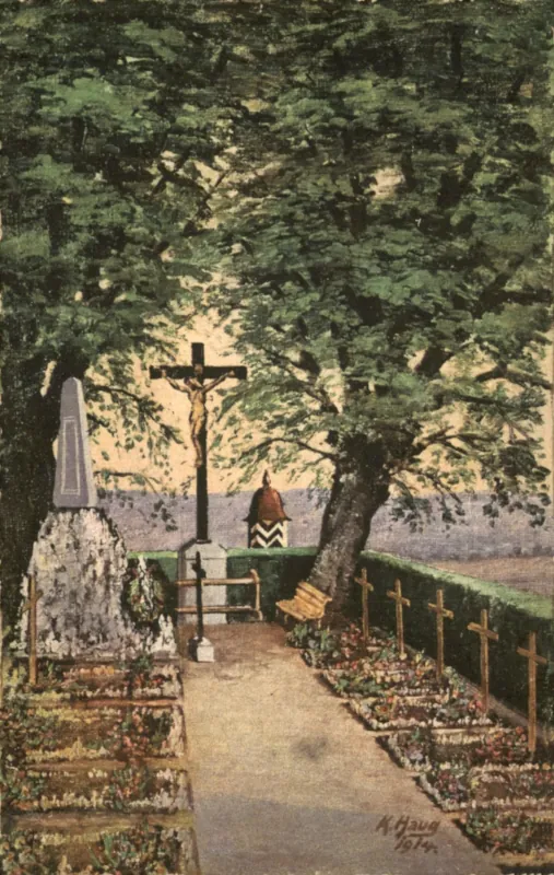 Soldatenfriedhof_zwischen_Unter-_und_Obermarchthal_Kuenstlerkarte_K_Haug_1914_800h