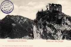 Ruine Falkenstein bei Pfronten mit Stempel vom Burghotel, 1904