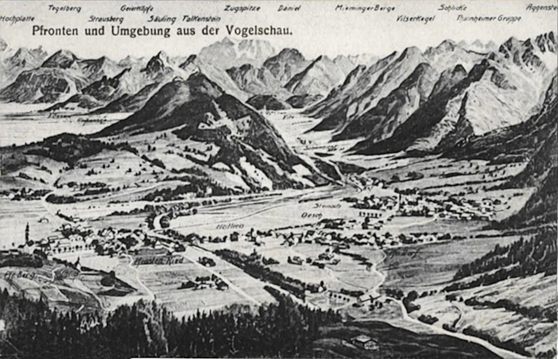 Pfronten und Umgebung aus der Vogelschau um 1920