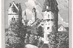 Ravensburg Frauentor und Grüner Turm, gezeichnet von Eugen Felle, Isny (1839-1934)