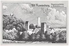 Ravensburg Rauenegg, gezeichnet von Eugen Felle, Isny (1839-1934)