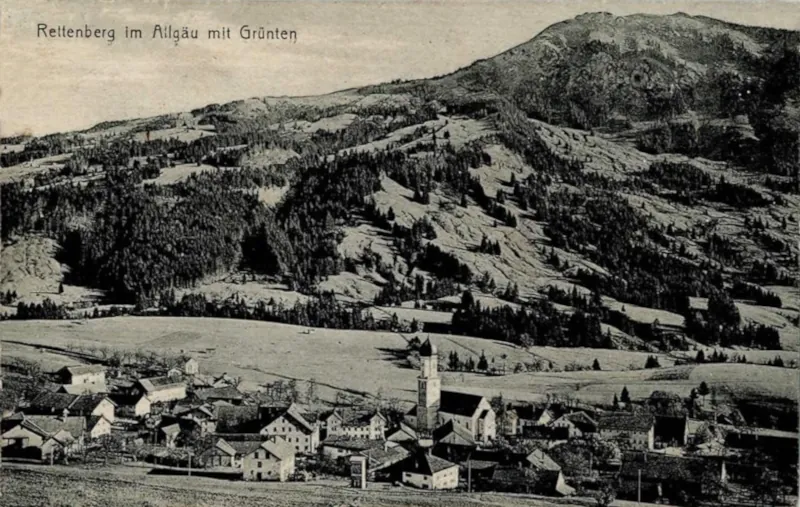 Rettenberg, Pfarrkirche St. Stephan und Grünten 1921