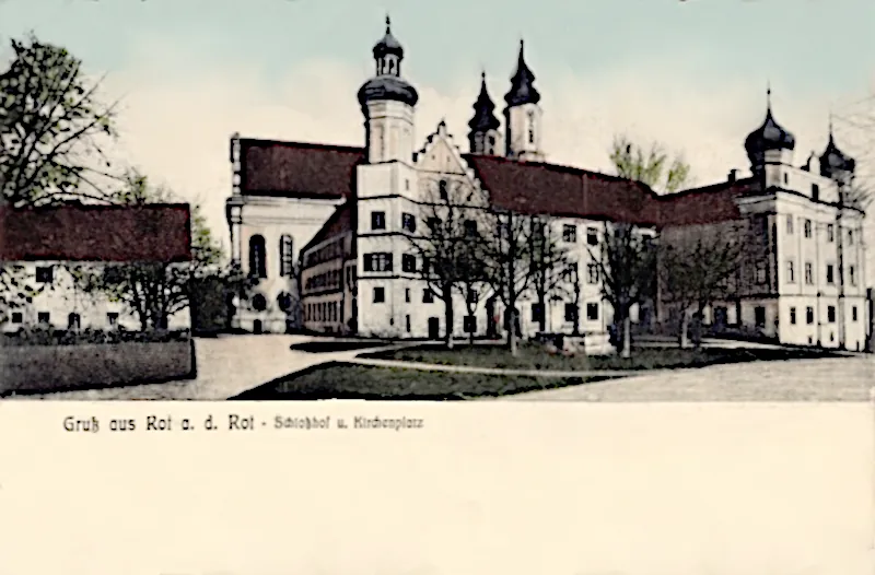 Rot an der Rot, Kirche und Schloss um 1900