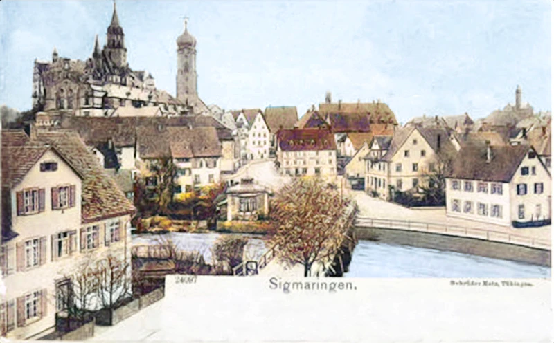 Sigmaringen von Westen mit Donau um 1903 (coloriert)