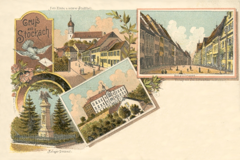 Gruss aus Stockach -  Kath. Kirche u. unterer Stadtteil 1900