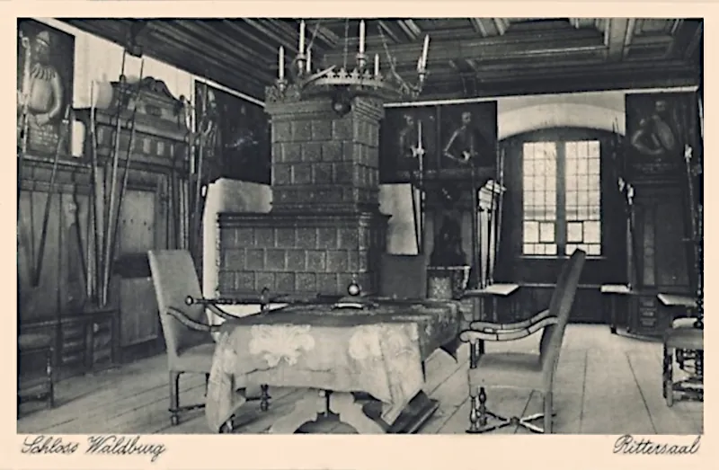 Schloss Waldburg, Rittersaal, Karte von Eugen Felle um 1915