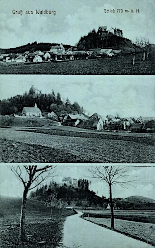 Waldburg: Schloss mit Zufahrtsstrasse, Ortsansicht 1915