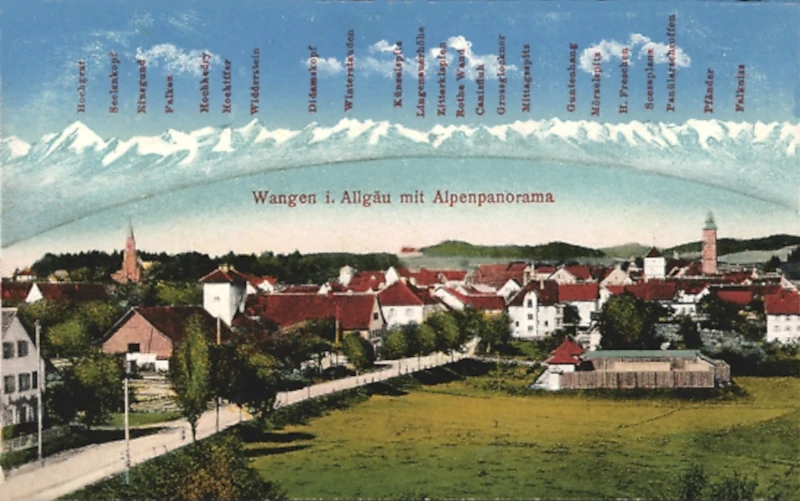 Wangen_Allgaeu_Teilansicht_und_Alpenpanorama_mit_Falken_Pfaender_und_Canisfluh_1927_800