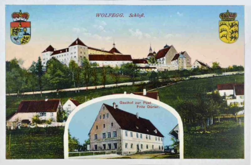 Wolfegg: Schloss und Gasthaus Post um 1915