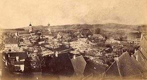 Isny, Fotografie vom Blaserturm aus nach dem Brand 1864