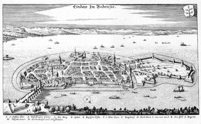 Merian: Lindau aus: Sueviae, S.164 von 1542