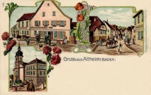 Gruss aus Altheim Linzgau Gasthaus Zum Ochsen Kirche um 1910