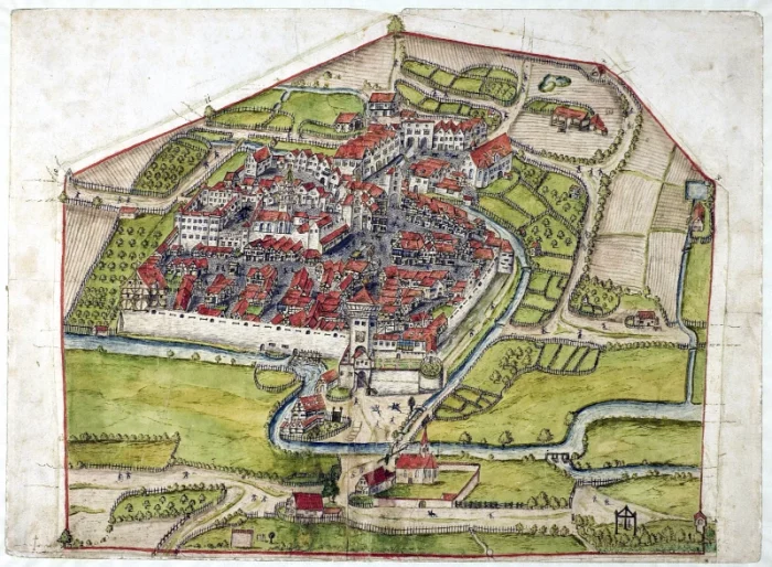 Plan von Meßkirch: aus der Zimmerschen Chronik, Darstellung des Etters Meßkirch, um 1575