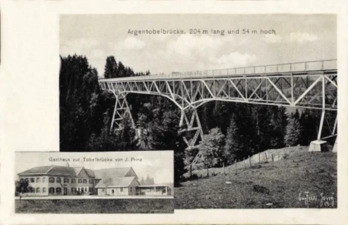 Argentobelbrücke bei Isny - Maierhöfen. Gasthaus zur Tobelbrücke. Postkarte von Eugen Felle um 1920