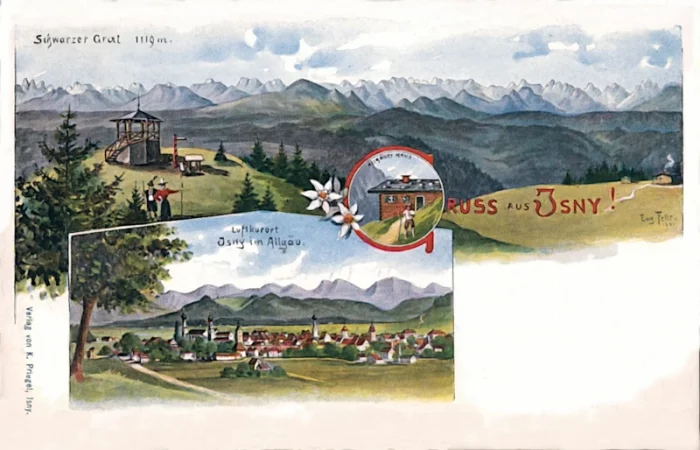 Isny Panorama, Schwarzer Grat, Allgäuer Haus von Eugen Felle 1901