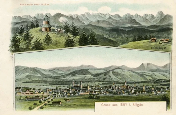 Isny, Panoramakarte von Eugen Felle um1905
