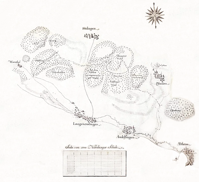 Karte von Langenenslingen und Umgebung, ca. 1800