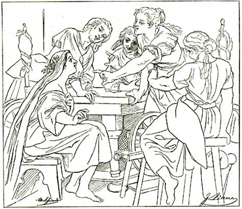 Moritz von Schwindt: Die schoene Lau. Die Spinnerinnen. Um 1868