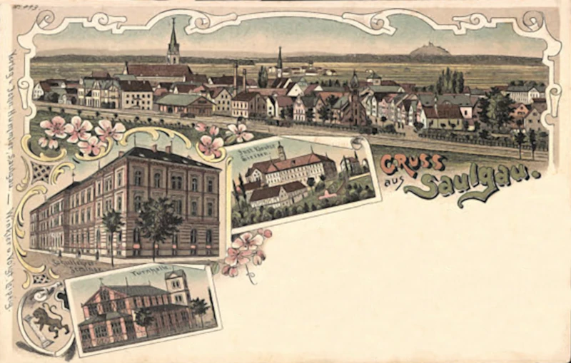 Bad Saulgau, Schullehrer-Seminar, Turnhalle, Kloster-Siessen, Lithographie von 1897