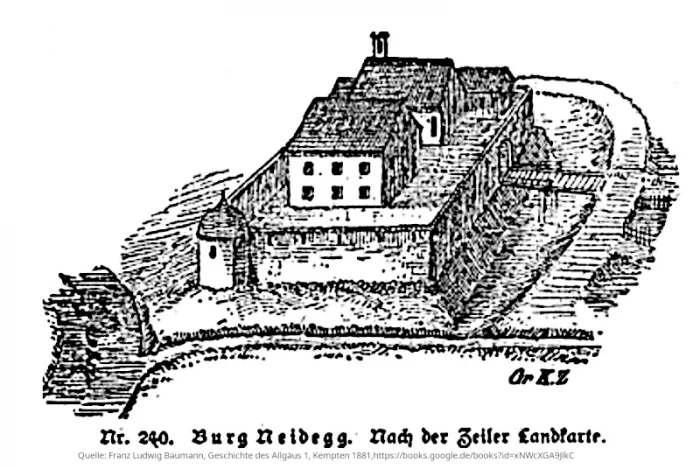 Burg Neidegg bei Isny aus: Baumann: Geschichte des Allgäus, 1881