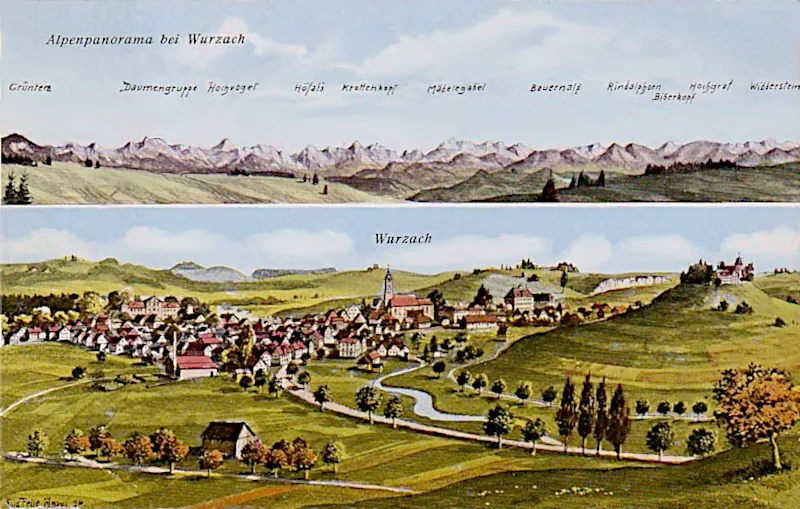 Bad Wurzach mit Alpenpanorama, Eugen Felle, 1931