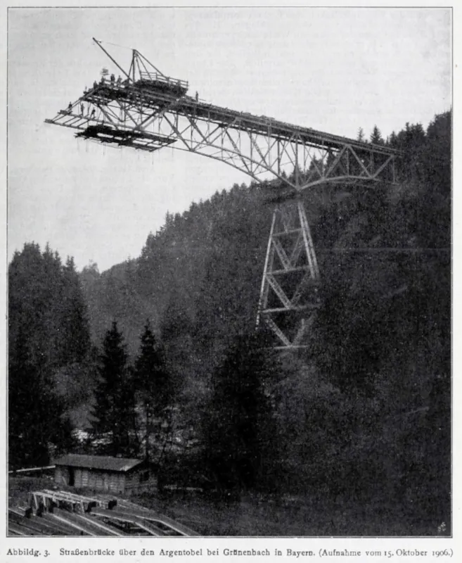 Argentobel Brückenkonstruktion, Abb. aus der Bauzeitung aus dem Jahr1907, No26