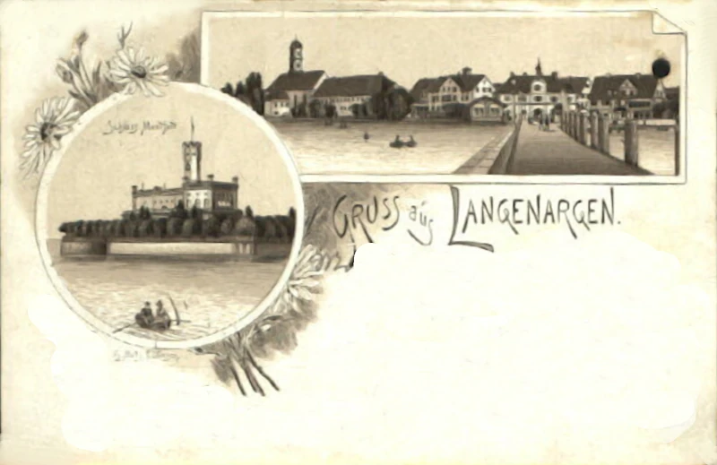 Gruß aus Langenargen mit Steg und Uferpartie 1894