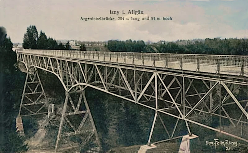 Maierhöfen, Argentobelbrücke Eugen Felle 1924, mit Computerunterstützung (noch ohne KI) coloriert