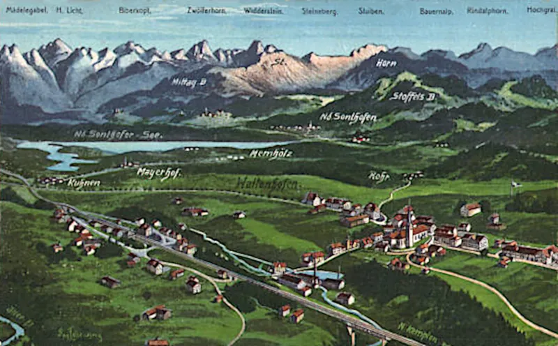 Waltenhofen aus der Vogelschau, Eugen Felle 1916